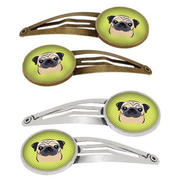 Carolines Treasures Checkerboard Lime Green Fawn Pug Barrettes Hair Clips, Set of 4, 4PK BB1324HCS4